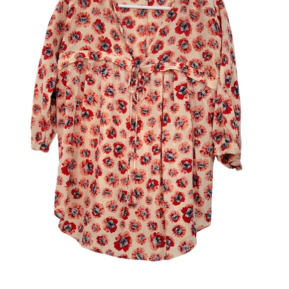 Rebecca Taylor Women Boho Floral Print 100% Silk Blouse Tie Neck 3/4 Sleeve Sz 6 - Picture 10 of 12